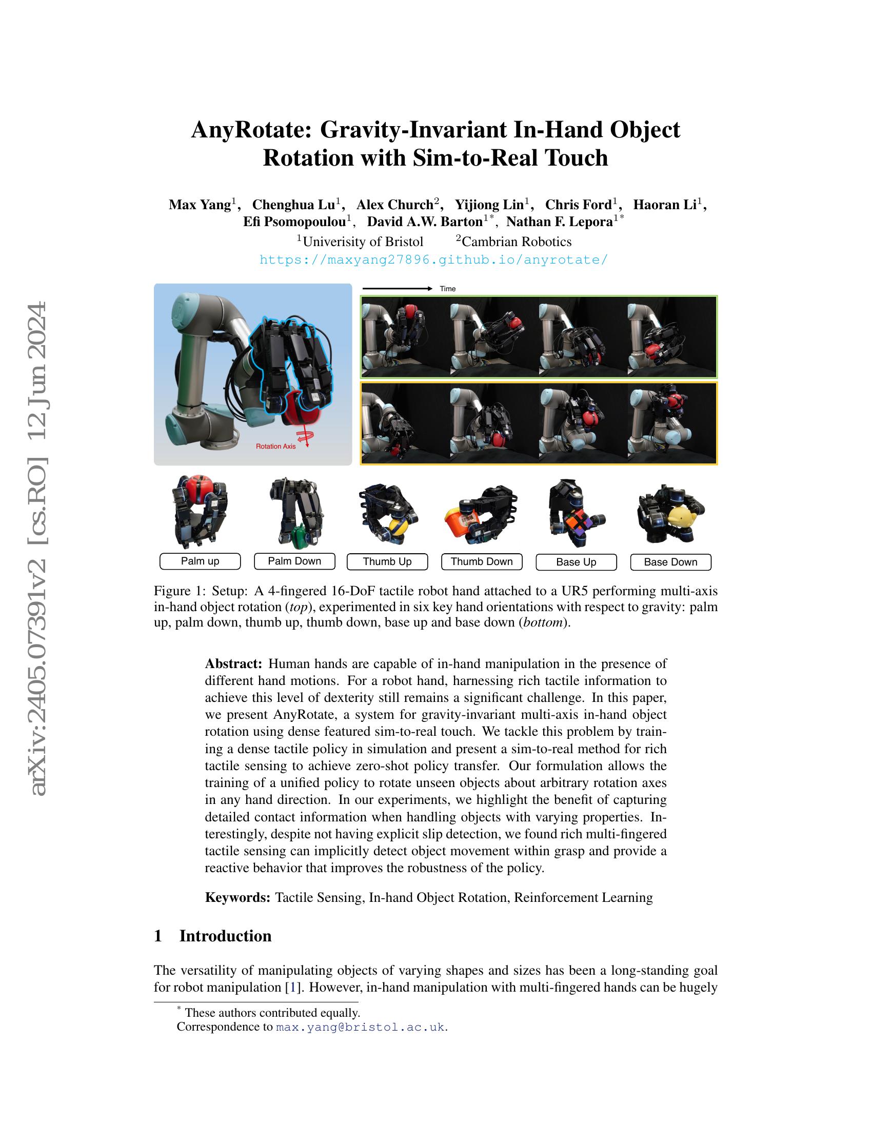 In Hand Object Rotation AnyRotate: Gravity-Invariant In-Hand Object Rotation with Sim-to-Real ...