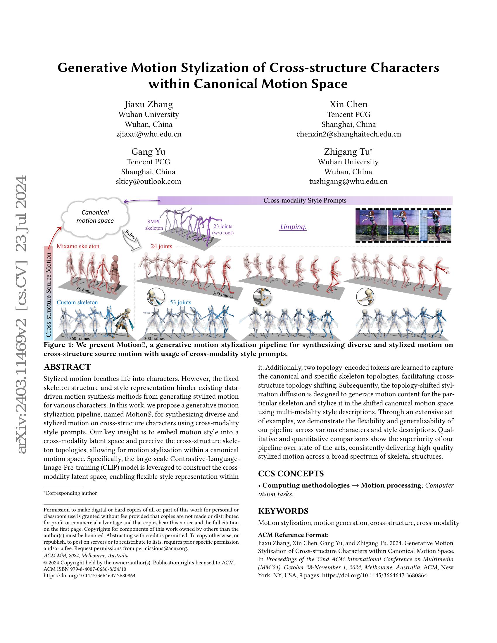 Generative Motion Stylization of Cross-structure Characters within ...