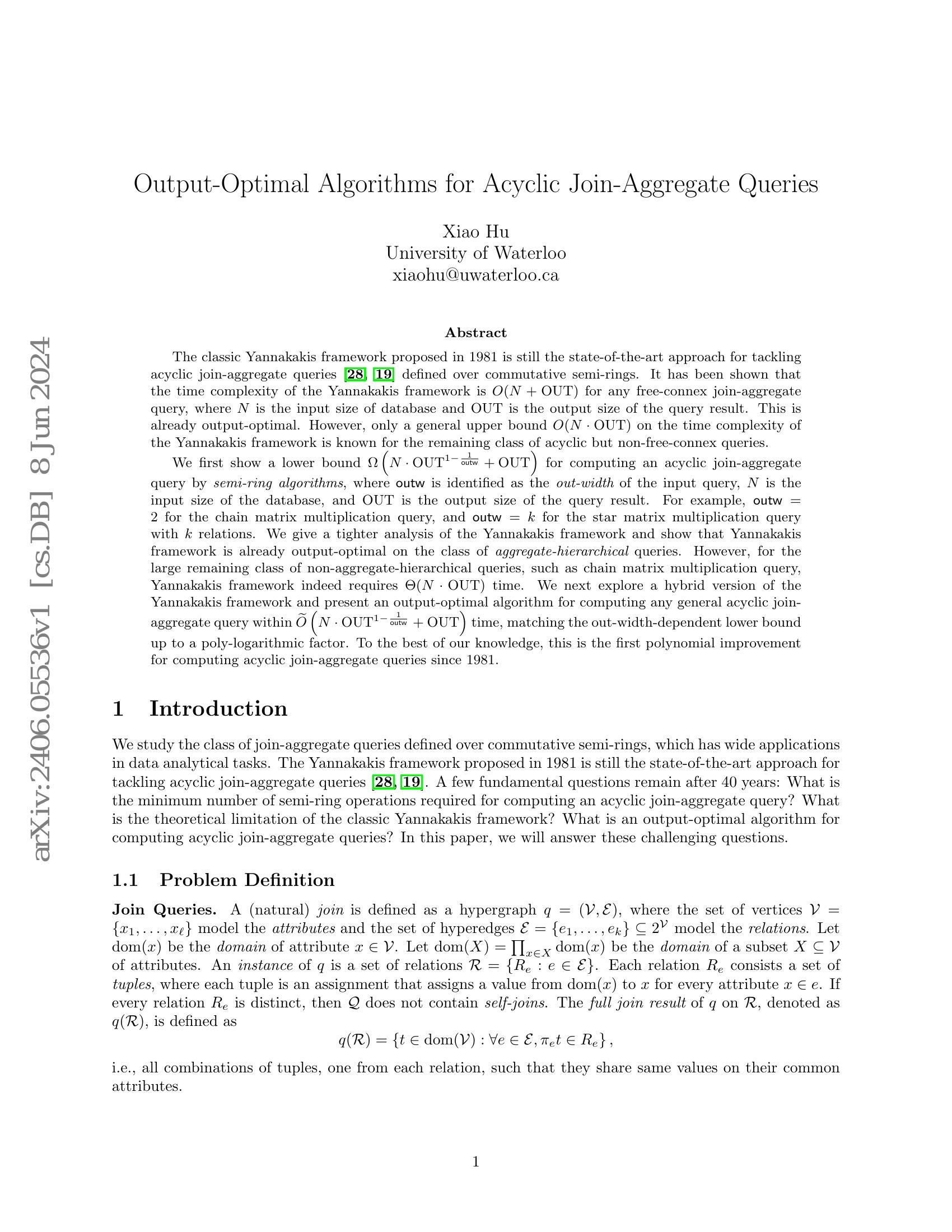 Output-Optimal Algorithms for Join-Aggregate Queries - 智源社区论文