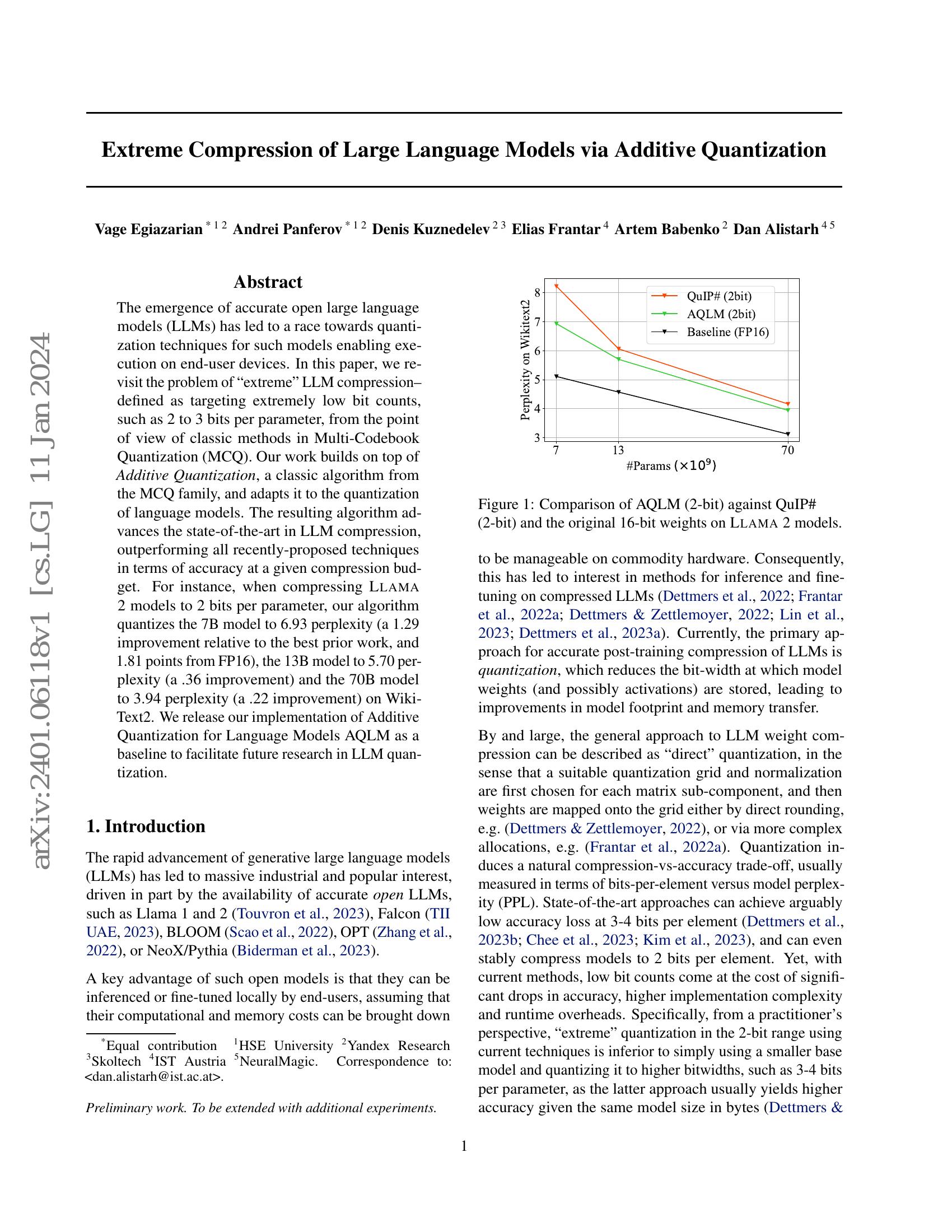 Extreme Compression of Large Language Models via Additive Quantization ...