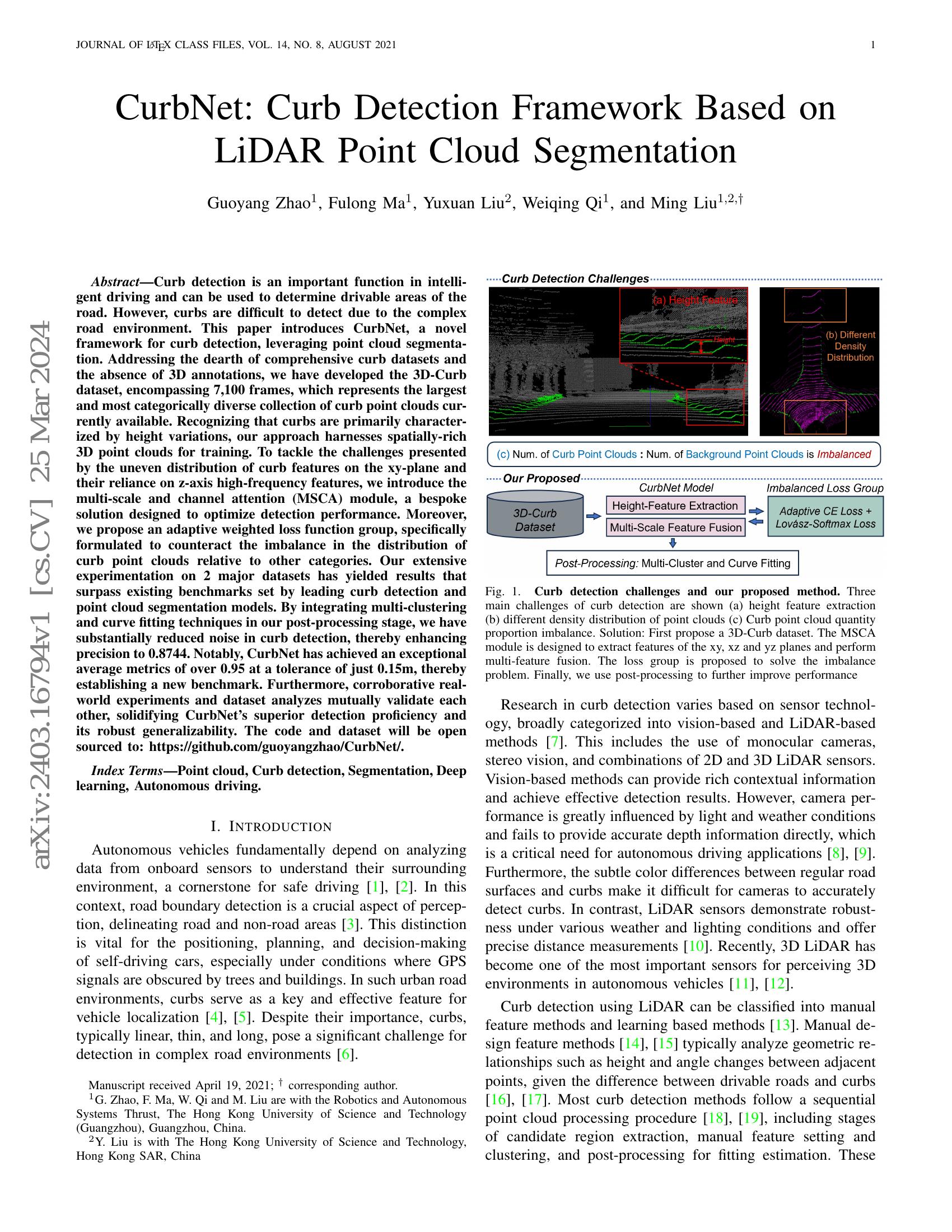 CurbNet: Curb Detection Framework Based on LiDAR Point Cloud ...