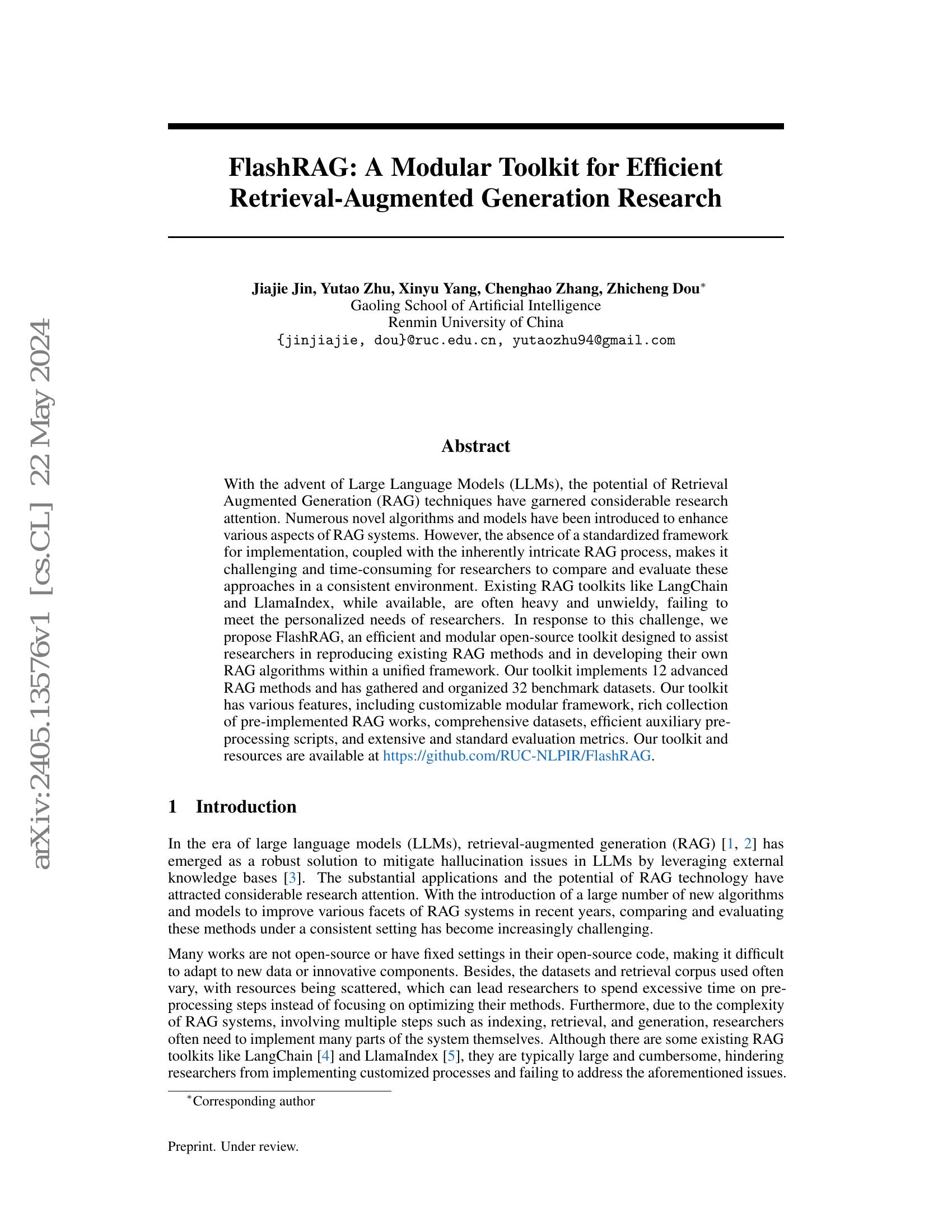 FlashRAG: A Modular Toolkit for Efficient Retrieval-Augmented ...