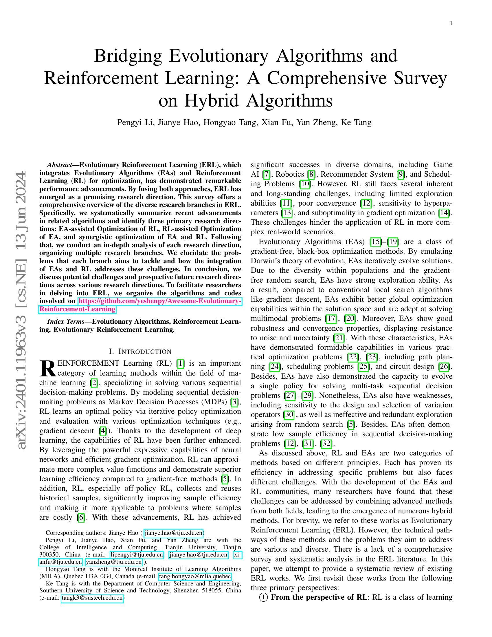 Bridging Evolutionary Algorithms and Reinforcement Learning: A ...