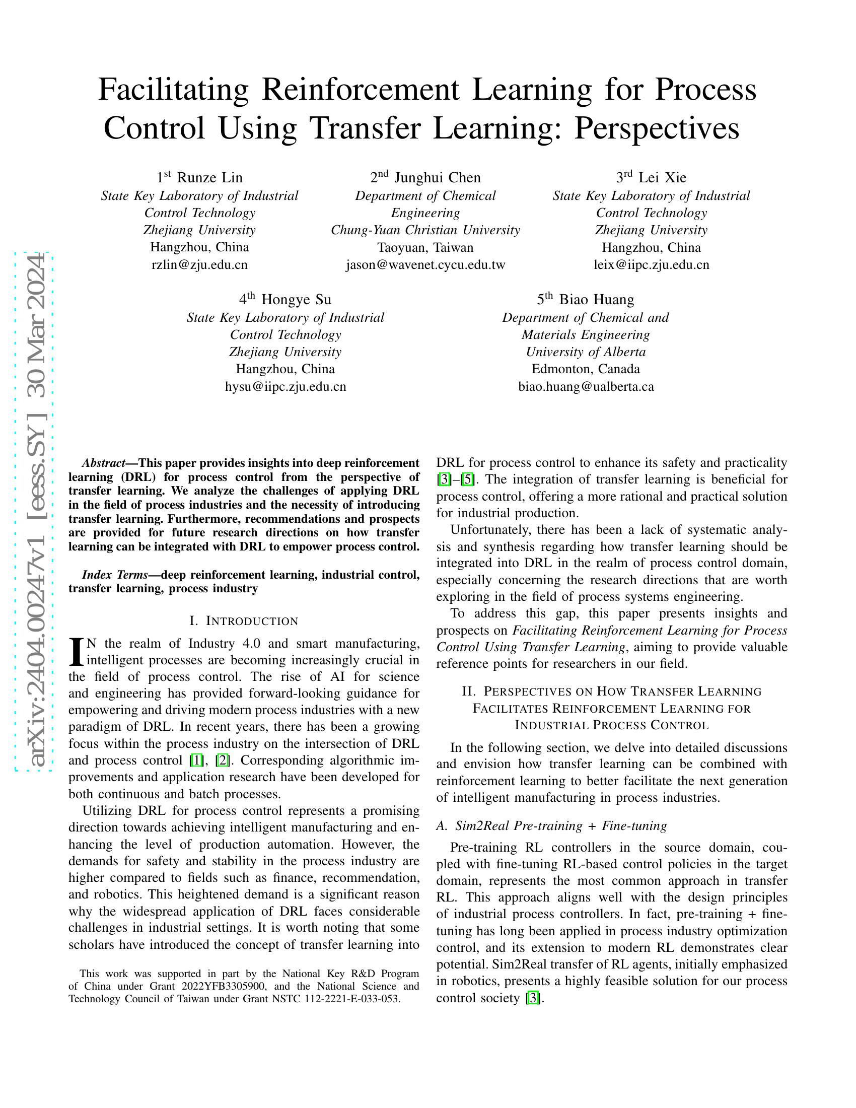 Facilitating Reinforcement Learning for Process Control Using Transfer ...