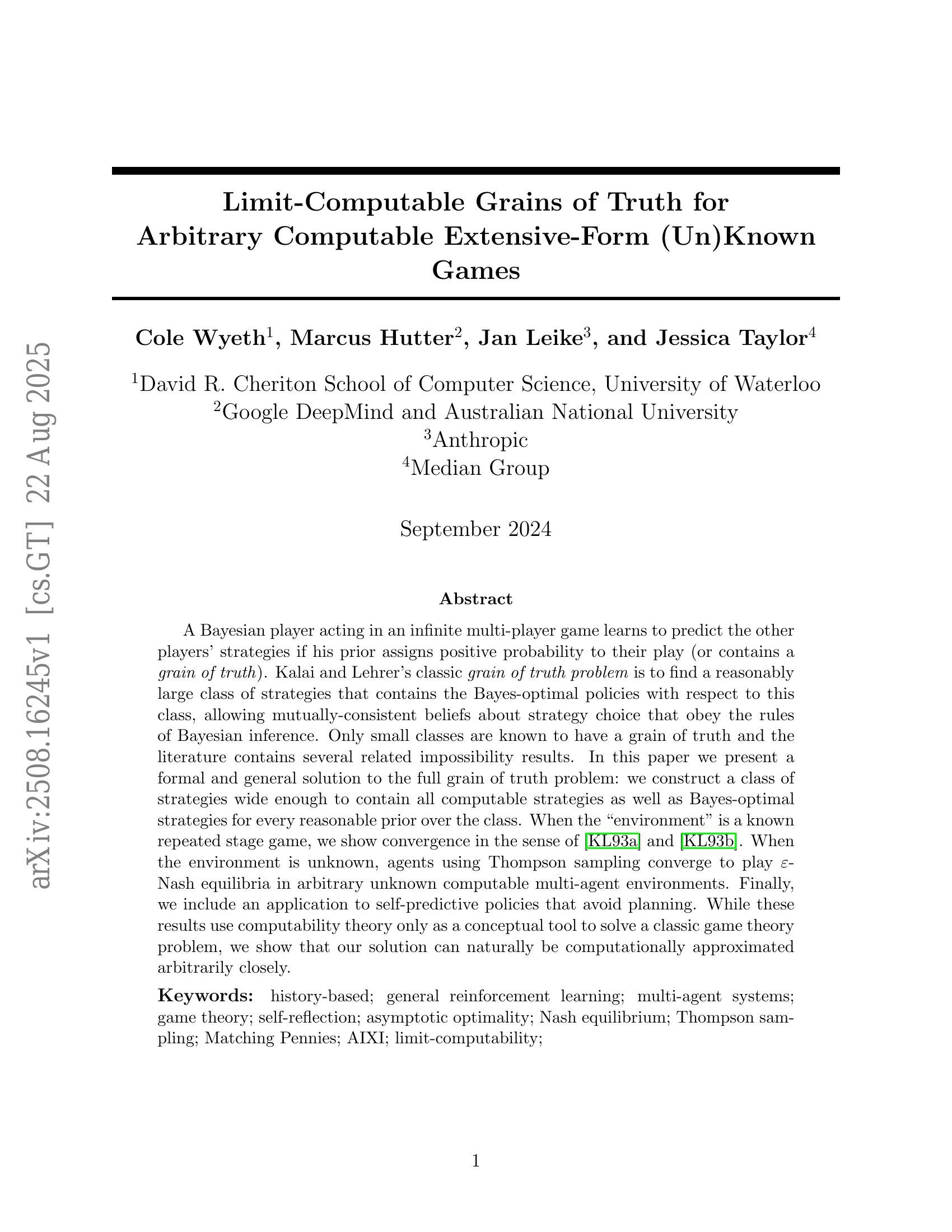 Arbitrary Paper Limit-Computable Grains of Truth for Arbitrary Computable Extensive ...