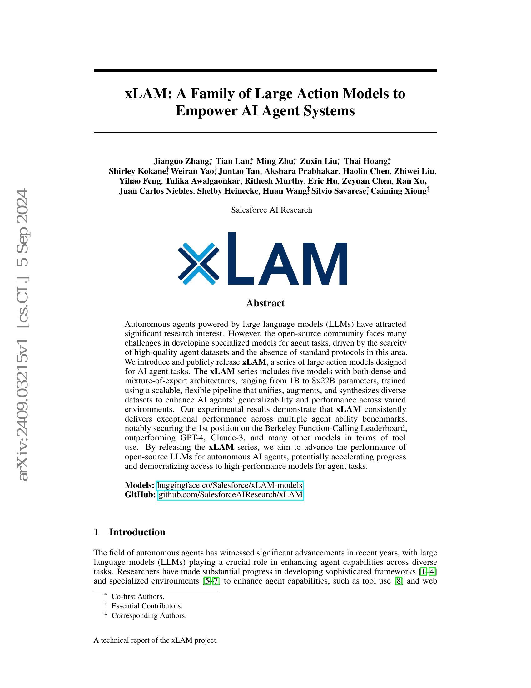 xLAM: A Family of Large Action Models to Empower AI Agent Systems - 智源社区论文