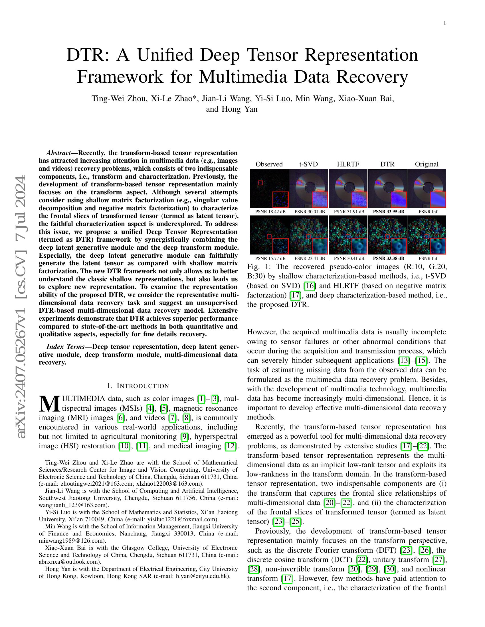 Dtr Developer DTR: A Unified Deep Tensor Representation Framework for Multimedia Data ...