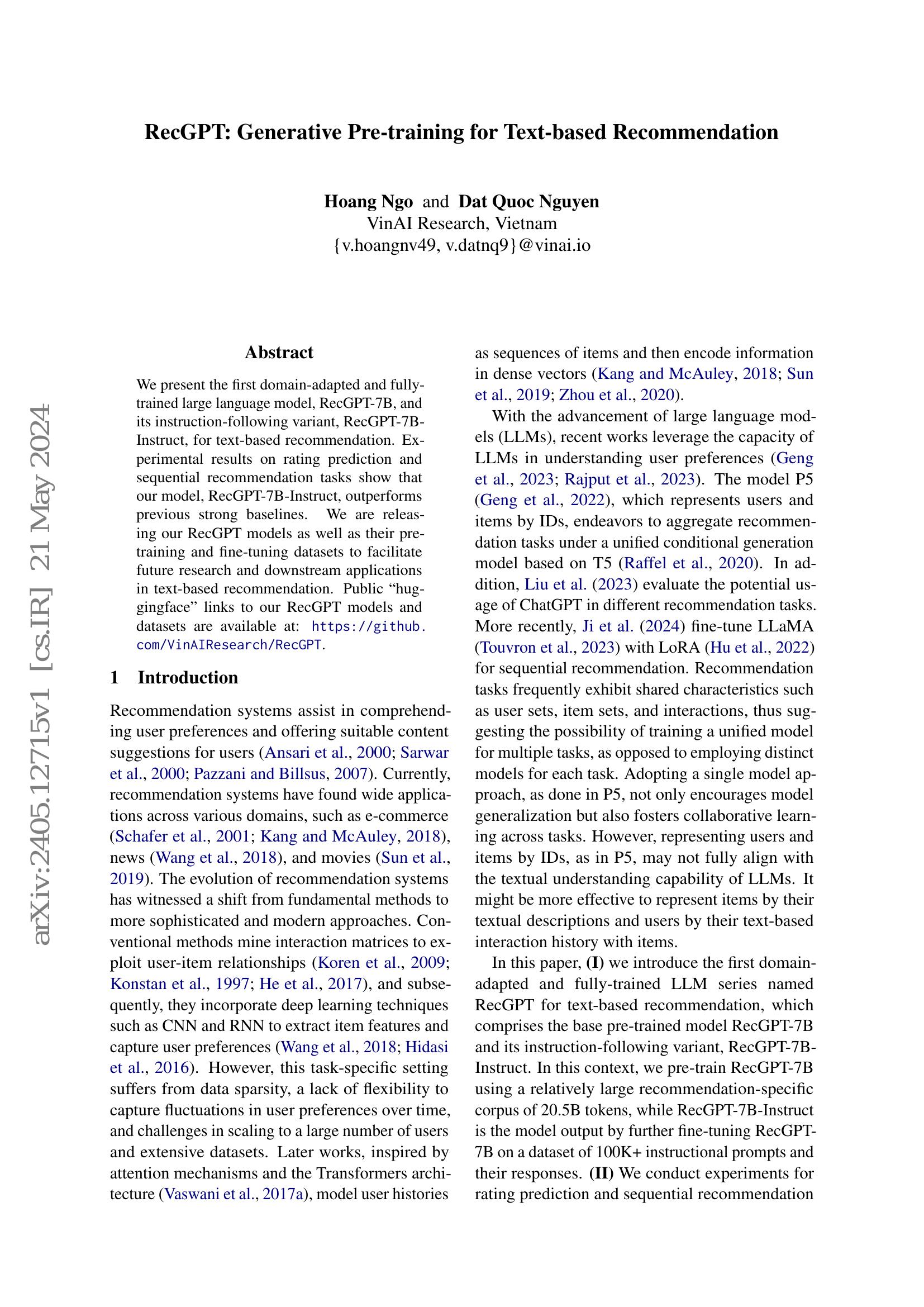RecGPT: Generative Pre-training for Text-based Recommendation - 智源社区论文