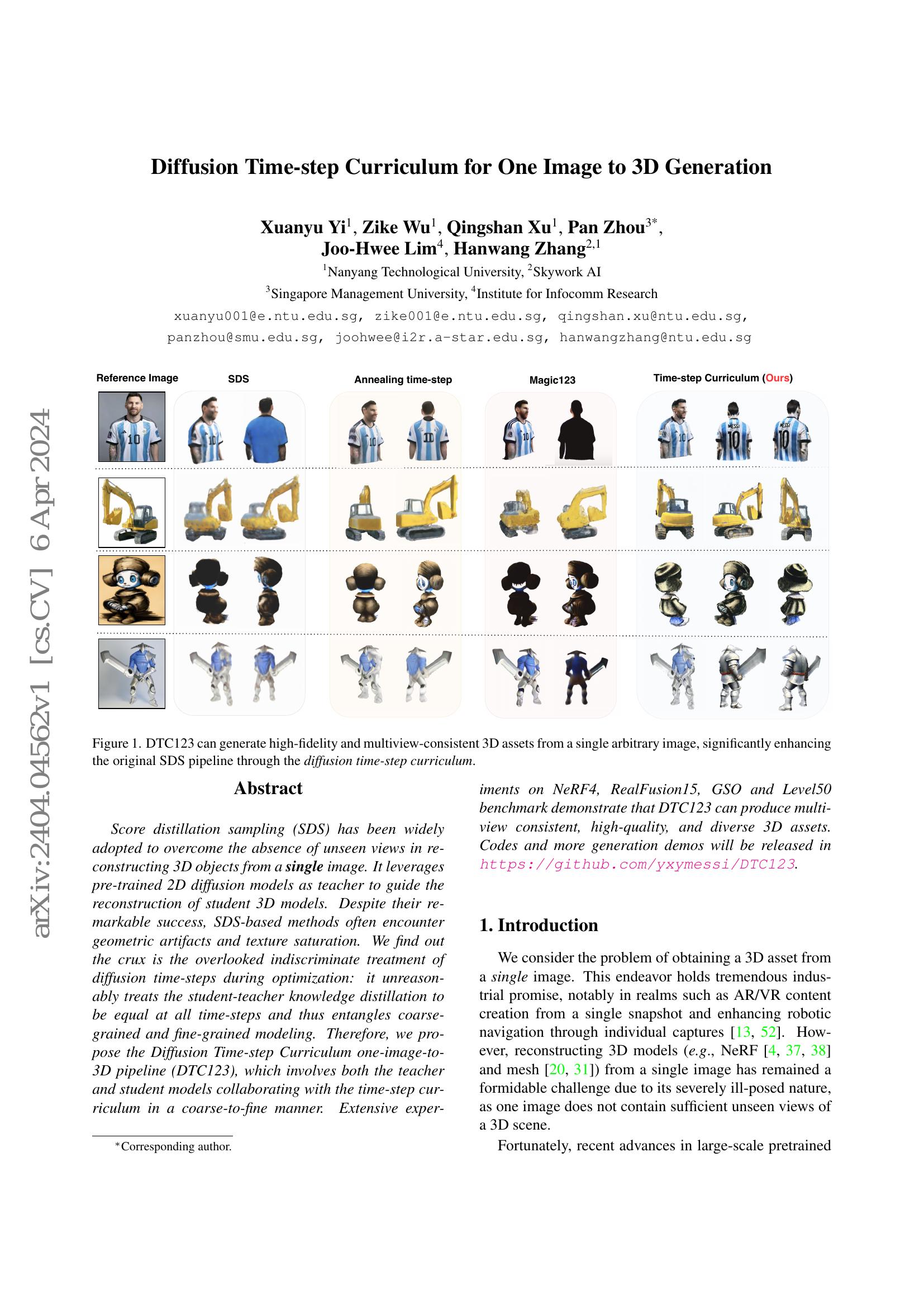 Timeshift Diffusion Diffusion Time-step Curriculum for One Image to 3D Generation - 智源社区论文