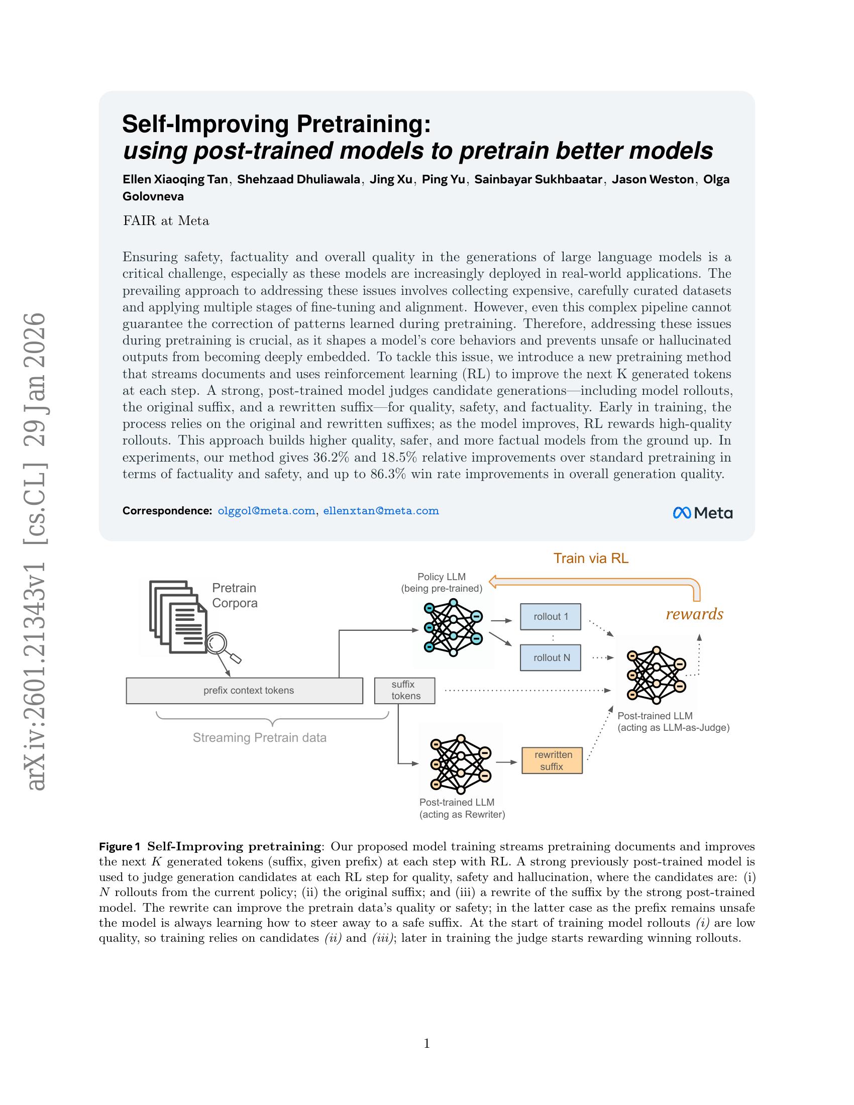 Self-Improving Pretraining: using post-trained models to pretrain ...