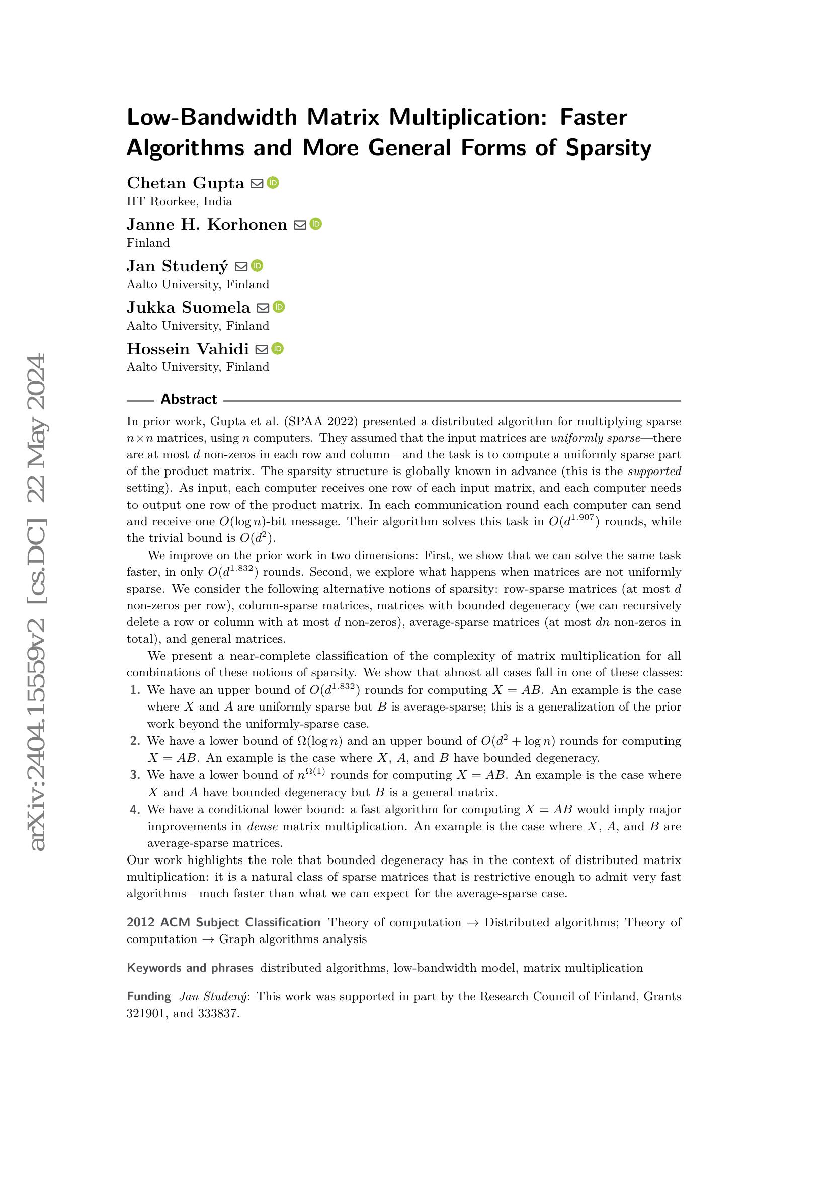 Low-Bandwidth Matrix Multiplication: Faster Algorithms and More General ...