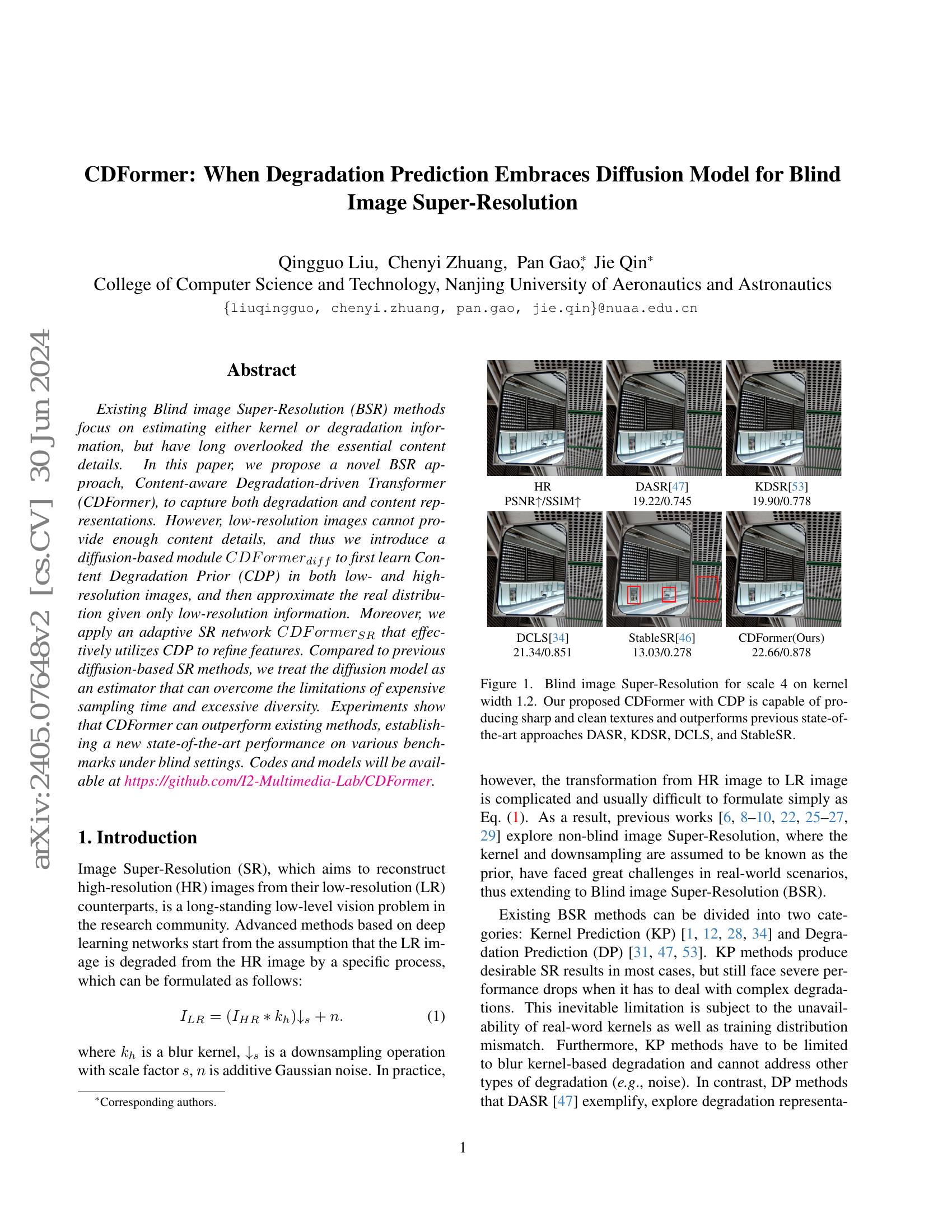 CDFormer:When Degradation Prediction Embraces Diffusion Model for Blind ...