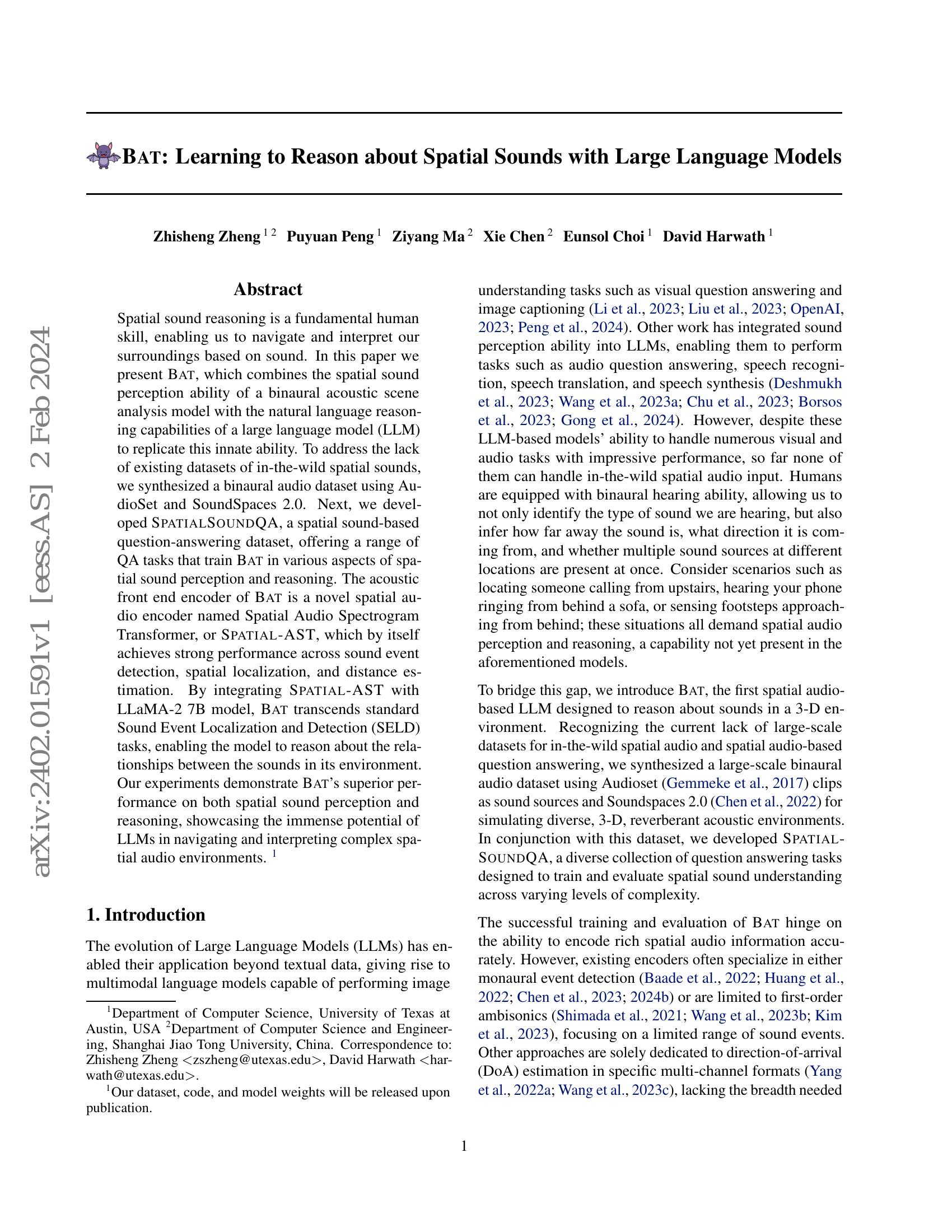 BAT: Learning to Reason about Spatial Sounds with Large Language Models ...