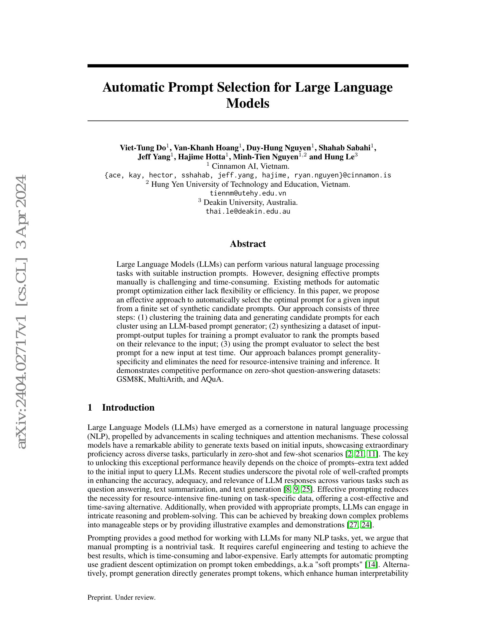 Automatic Prompt Selection for Large Language Models - 智源社区论文