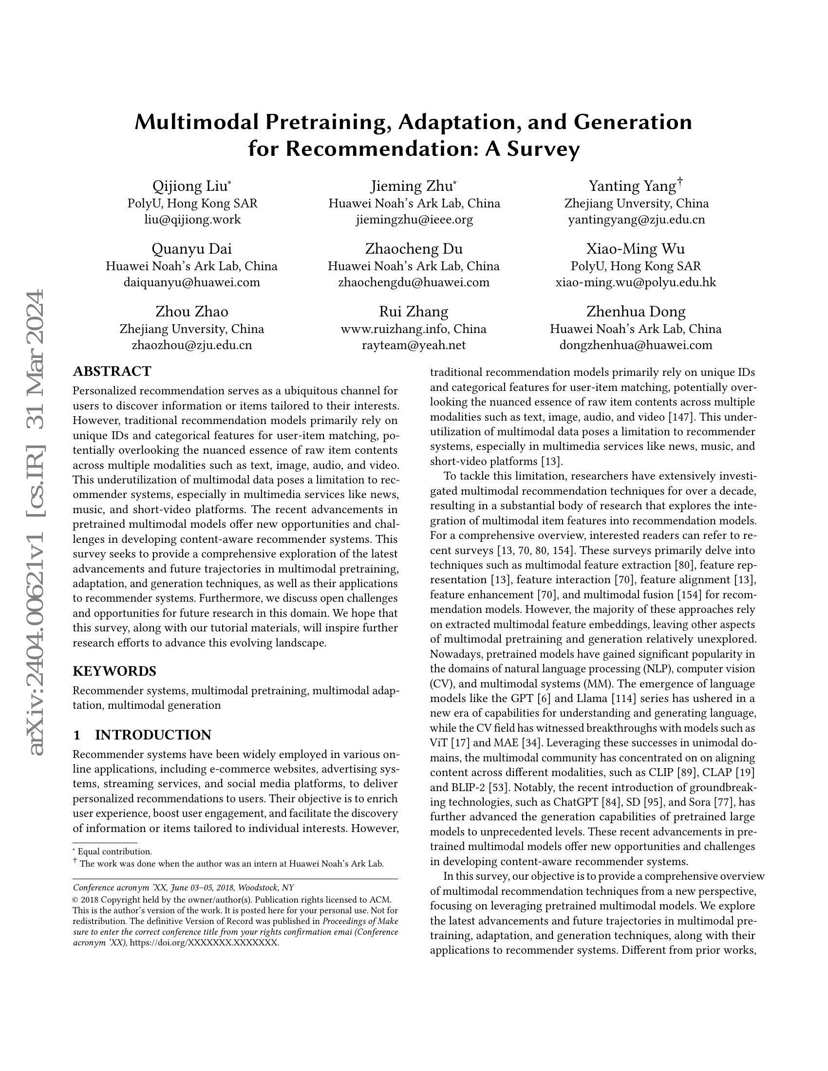 Multimodal Pretraining, Adaptation, and Generation for Recommendation ...