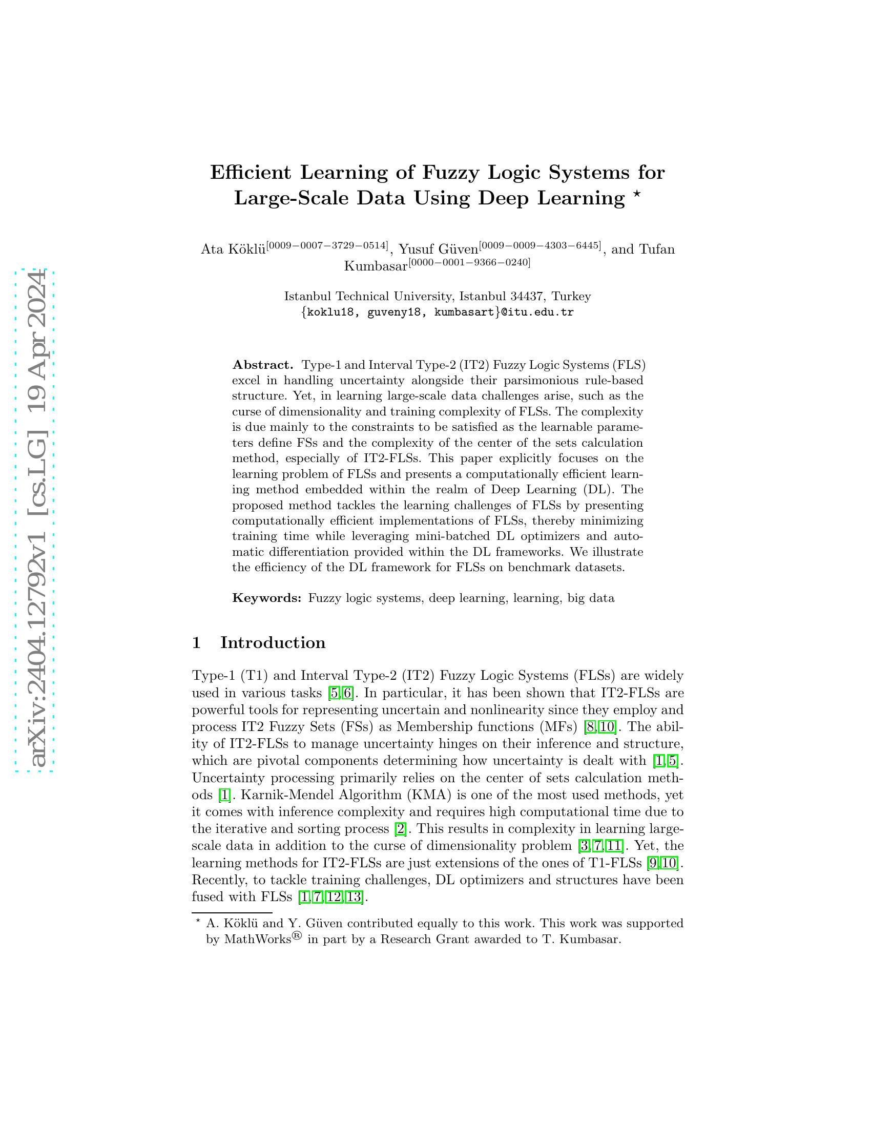 Efficient Learning of Fuzzy Logic Systems for Large-Scale Data Using ...
