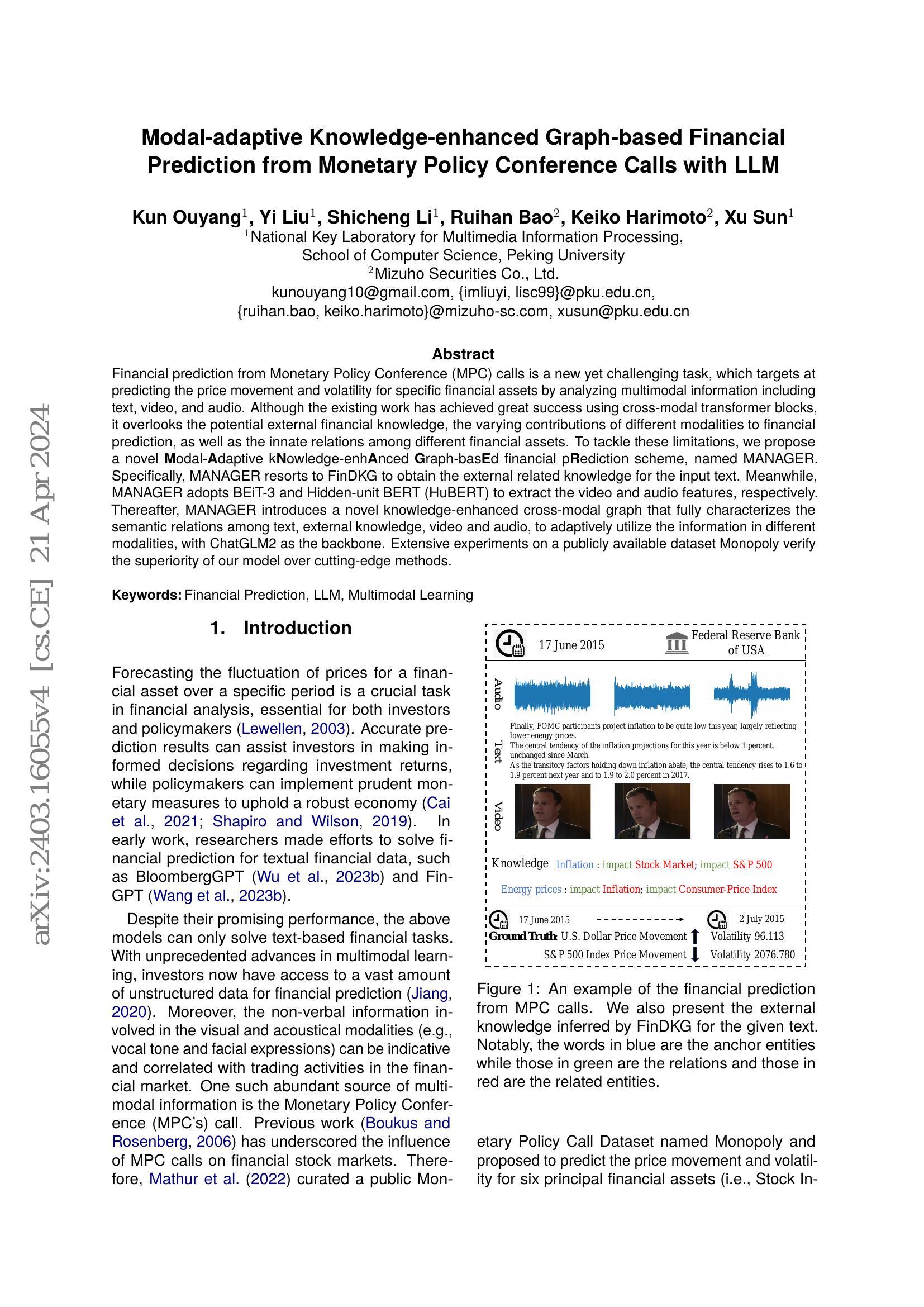 Modal-adaptive Knowledge-enhanced Graph-based Financial Prediction from  Monetary Policy Conference Calls with LLM - 智源社区论文