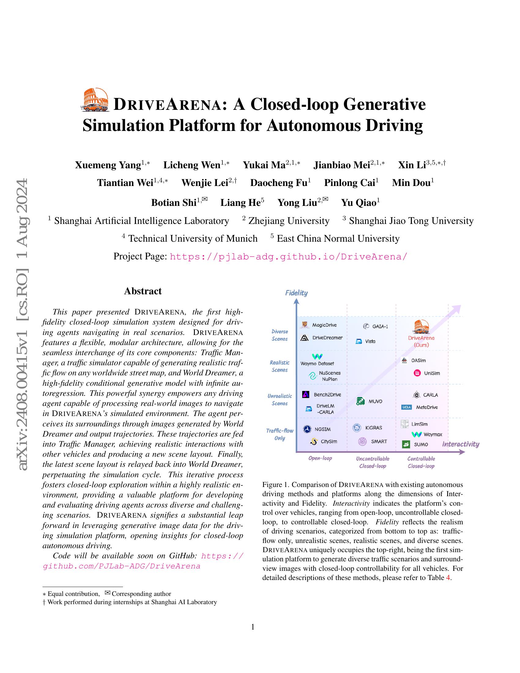DriveArena: A Closed-loop Generative Simulation Platform for Autonomous ...