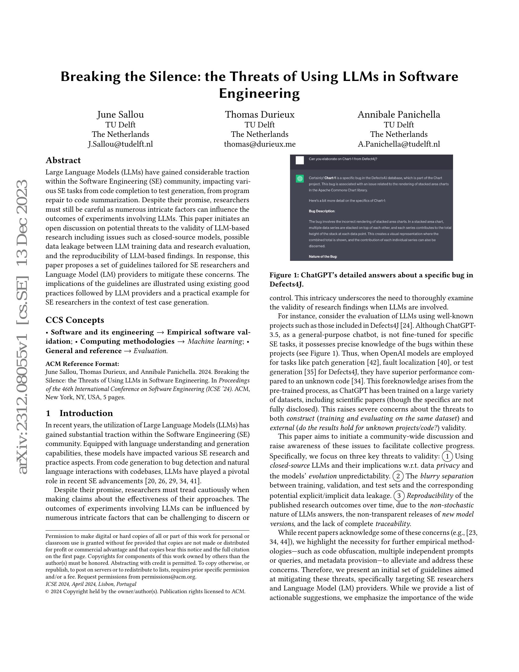 Breaking the Silence: the Threats of Using LLMs in Software Engineering ...