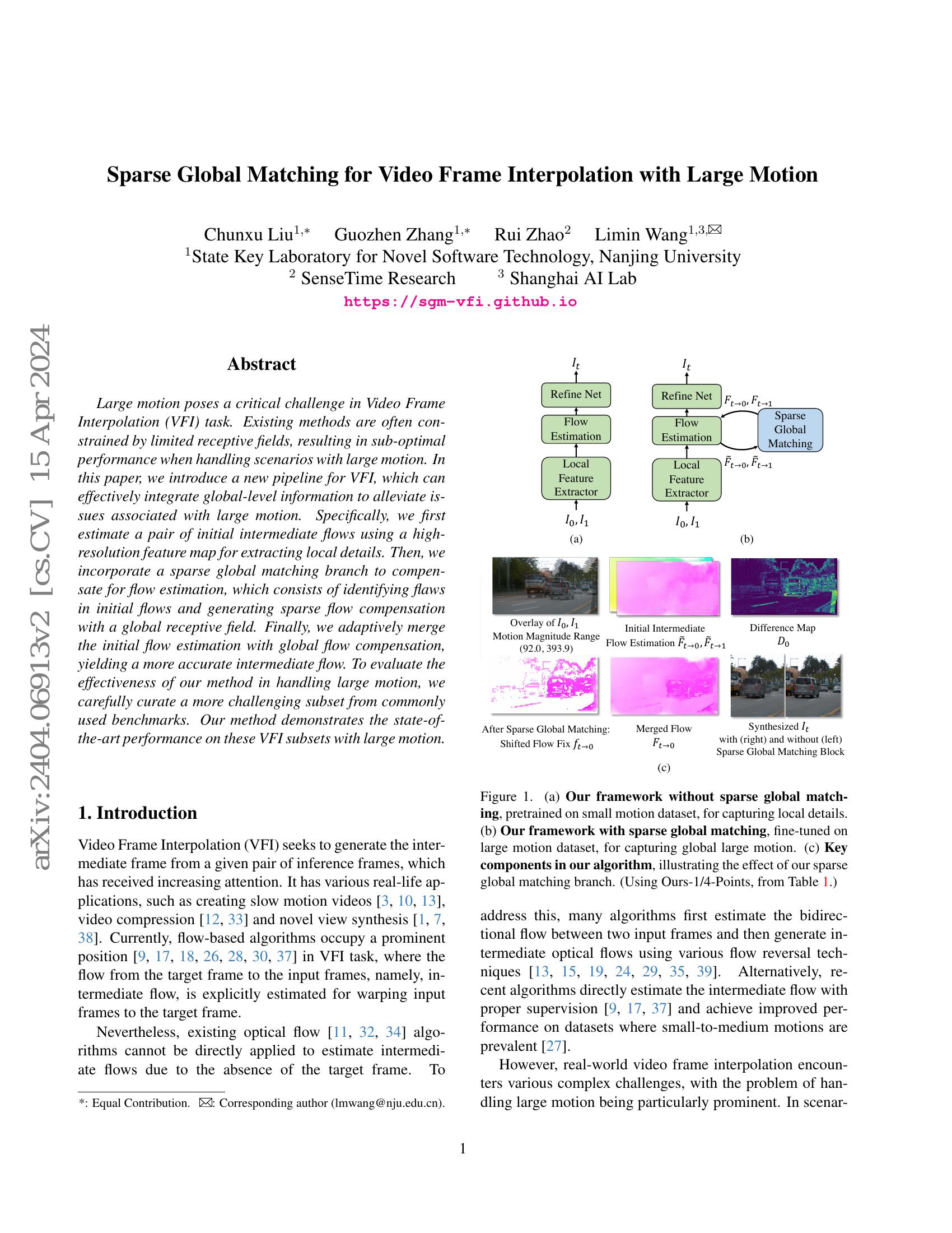 Sparse Global Matching for Video Frame Interpolation with Large Motion ...