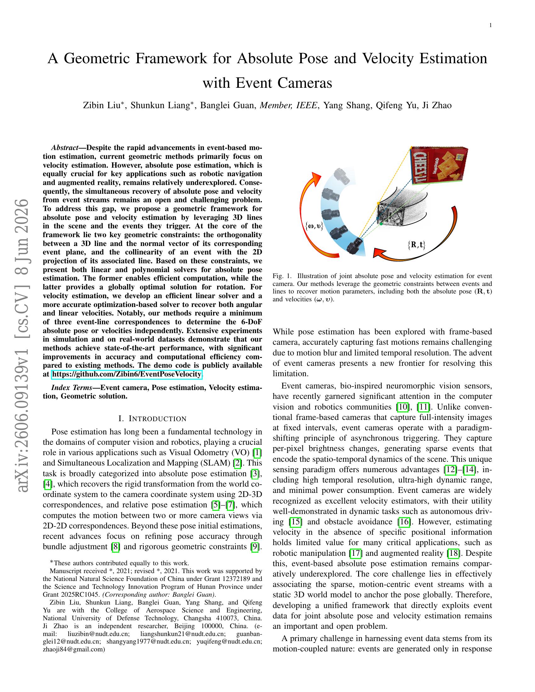 A Geometric Framework for Absolute Pose and Velocity Estimation with ...