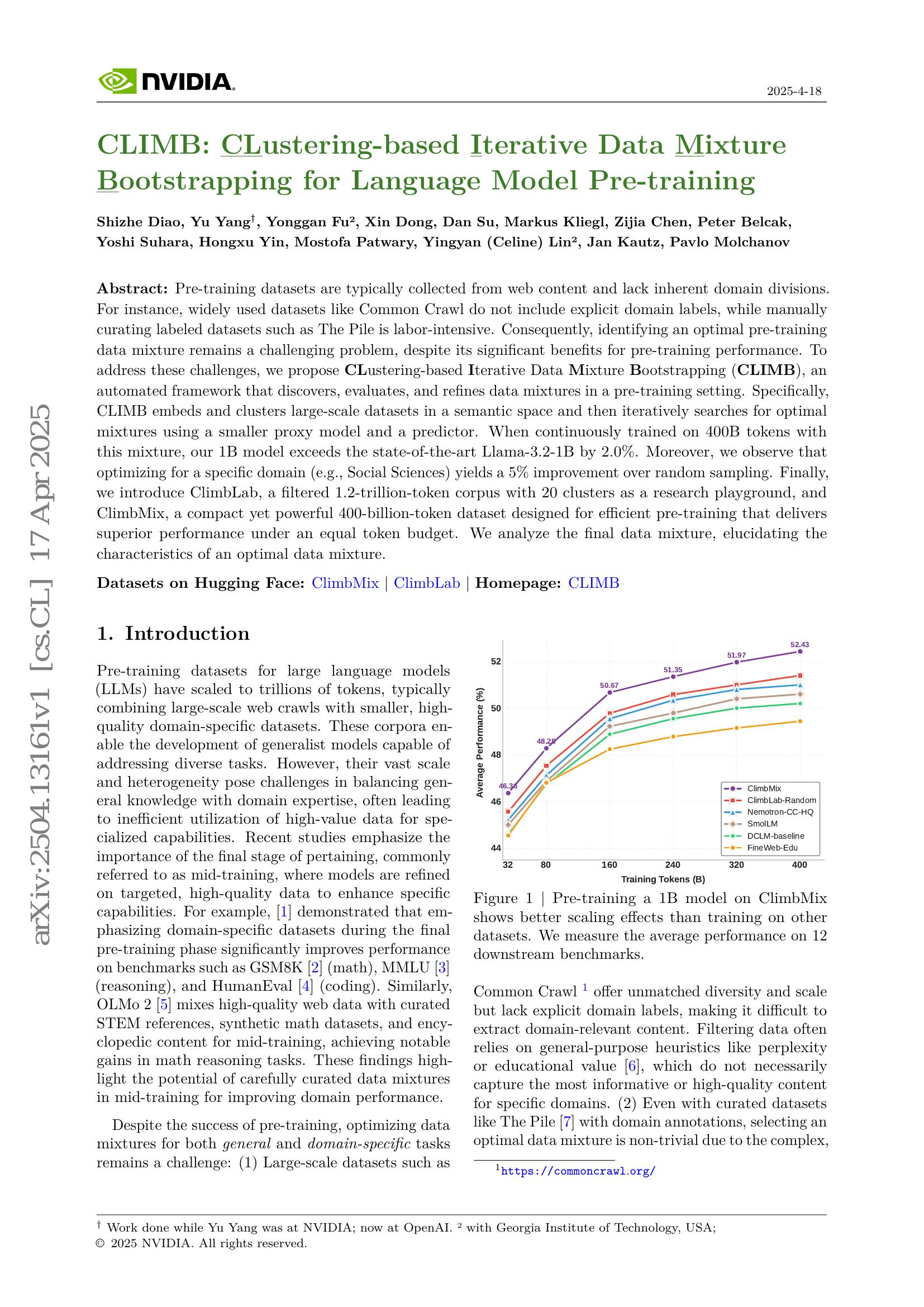 CLIMB: CLustering-based Iterative Data Mixture Bootstrapping for ...