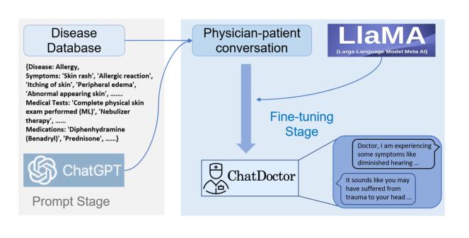 ChatDoctor:使用医学领域知识对LLaMA模型进行微调得到的医疗辅助模型