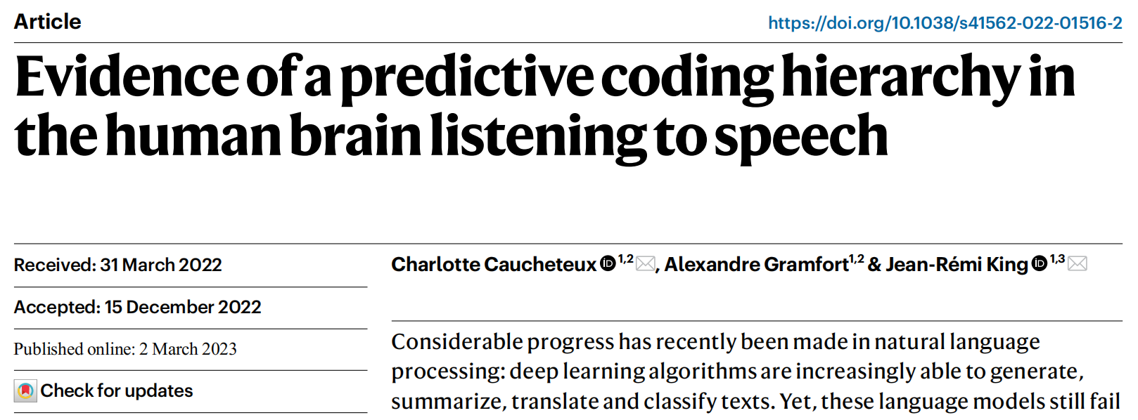 Meta AI最新Nature系列工作，揭示语言模型与人脑有何不同：人类大脑中听语音的预测编码层次的证据