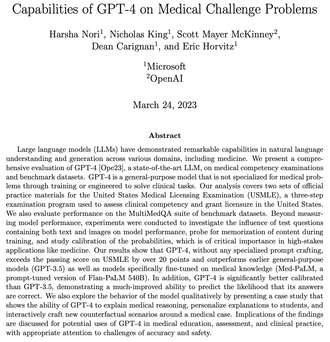 微软 & OpenAI | GPT-4 在医学挑战问题上的能力