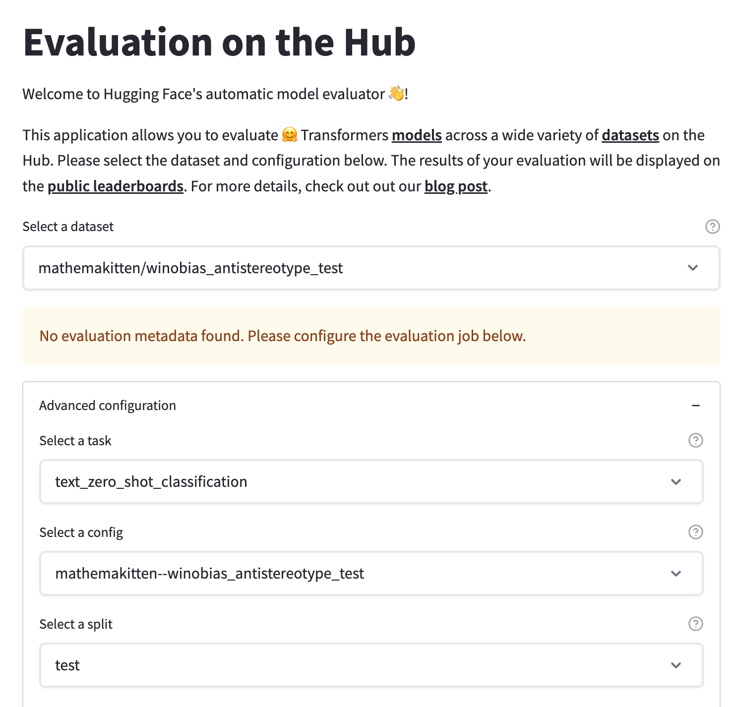Evaluation on the Hub 界面