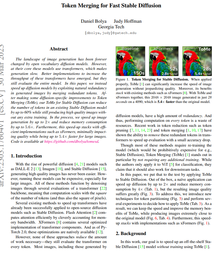 乔治亚理工学院 | 基于token合并的快速稳定扩散