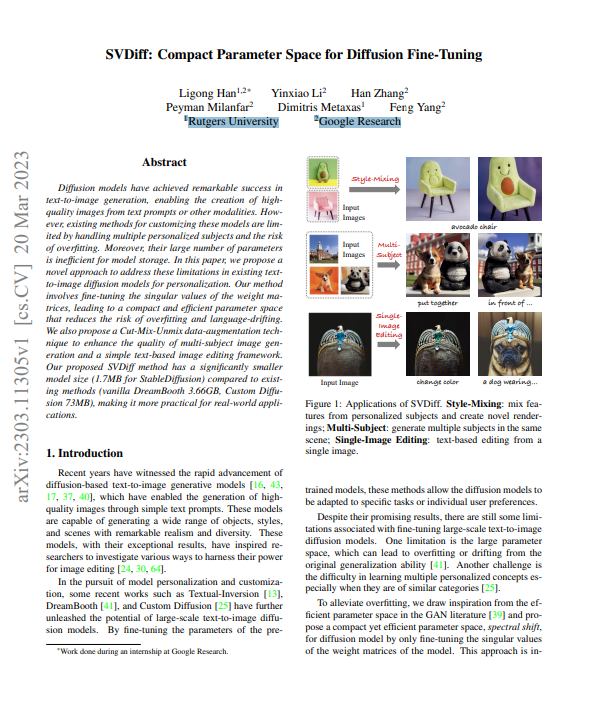 谷歌 | SVDiff: 扩散微调的紧凑参数空间