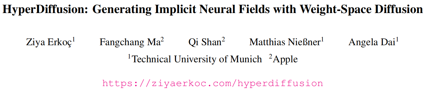 慕尼黑工业大学HyperDiffusion：利用网络权重空间扩散生成隐式神经场