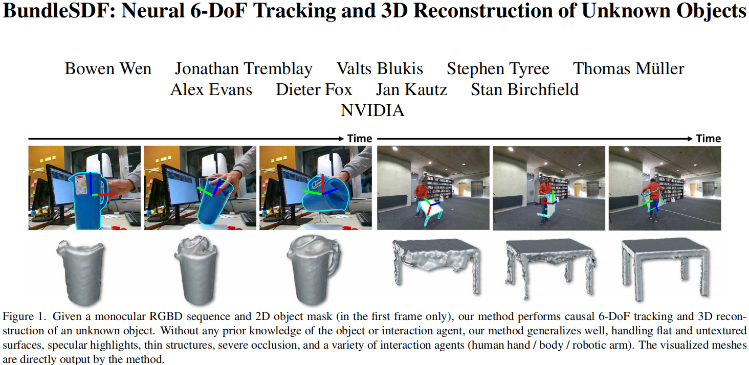 NVIDIA提出BundleSDF:未知物体的神经六自由度跟踪和三维重建