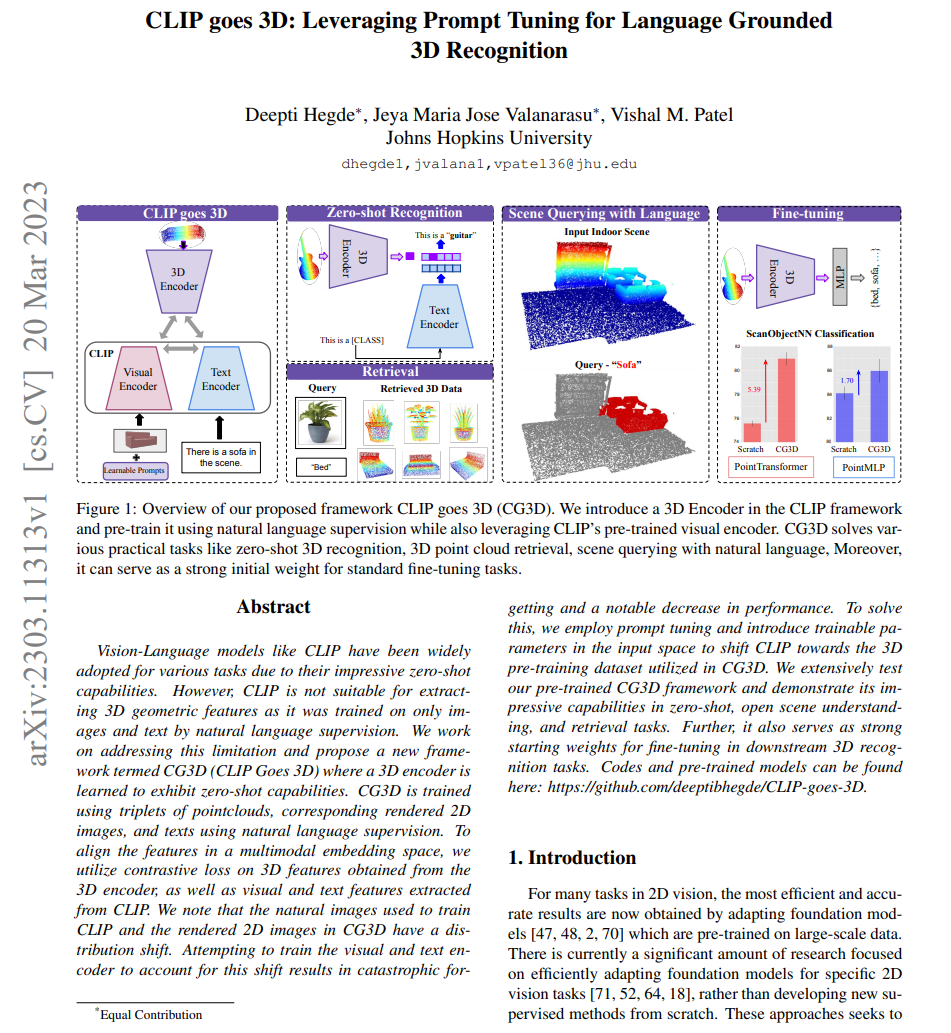霍普金斯大学 | CLIP进入3D：利用提示调整进行语言基础的3D识别