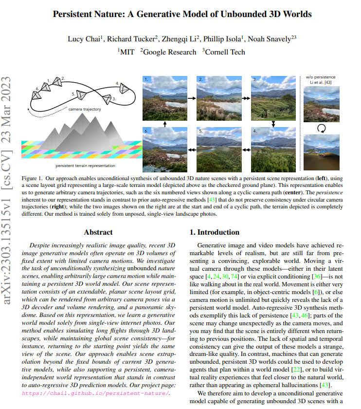 MIT & 谷歌 | Persistent Nature: 一个无限3D世界的生成模型