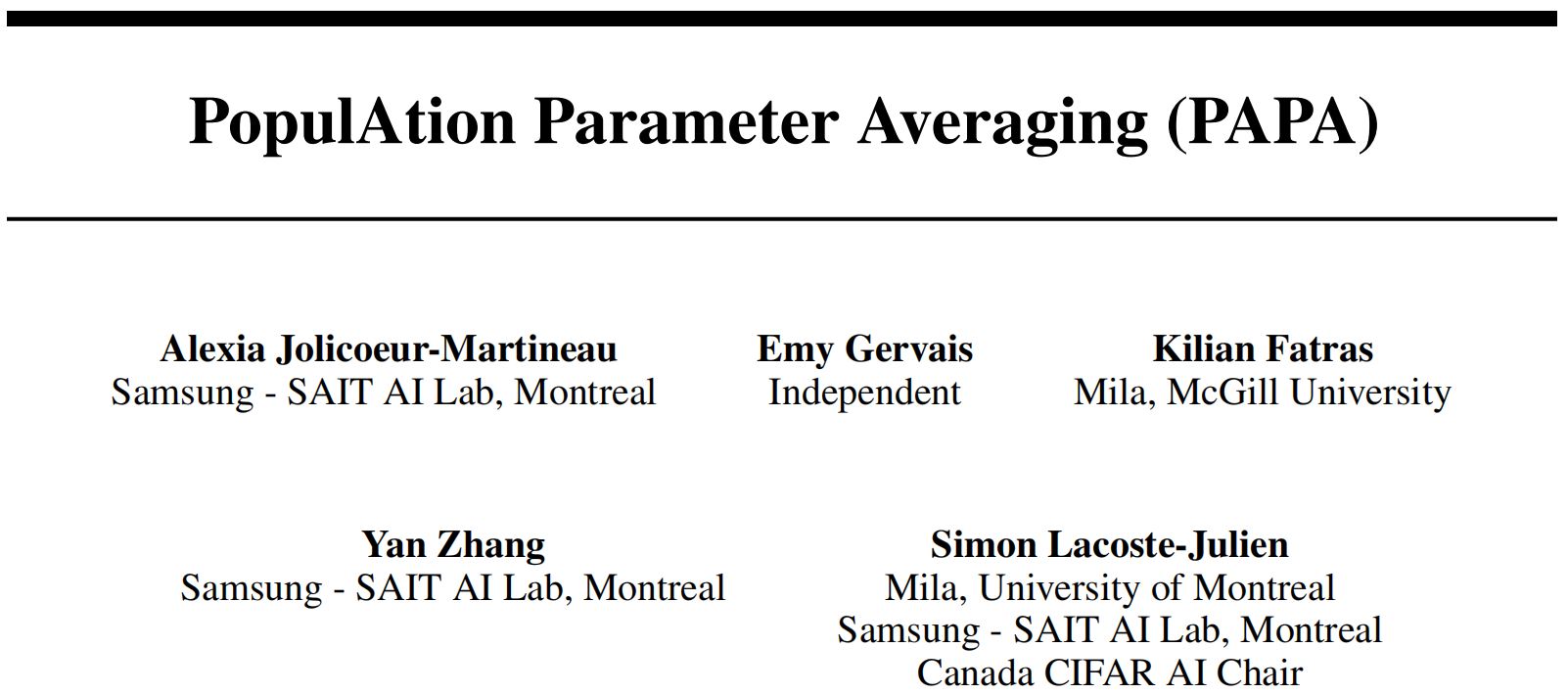 SAIT实验室提出PAPA：PopulAtion Parameter Averaging