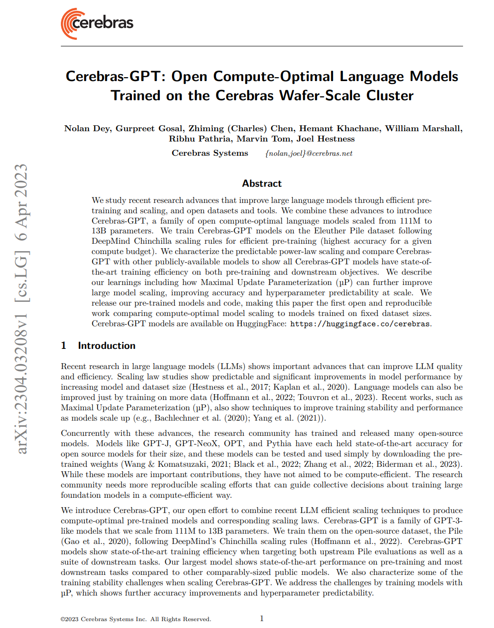 Cerebras-GPT：在Cerebras Wafer-Scale集群上训练的开放式计算优化语言模型