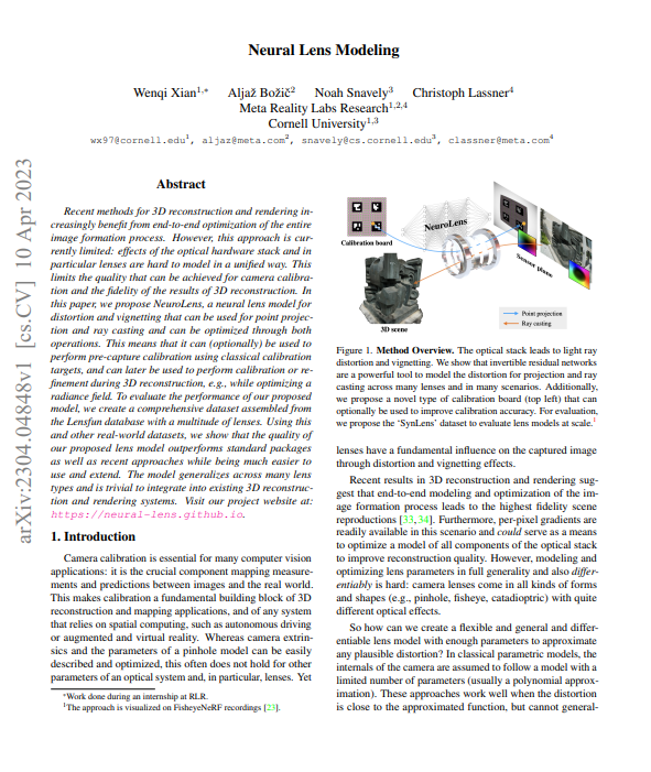 Meta&康奈尔大学提出NeuroLens：神经透镜建模，一个针对畸变和光晕的神经镜头模型