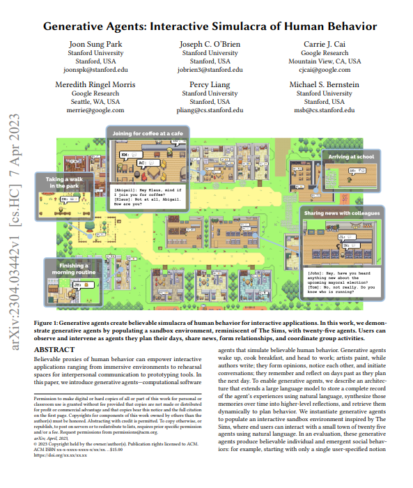 斯坦福大学&谷歌提出Generative Agents：人类行为的交互式仿真