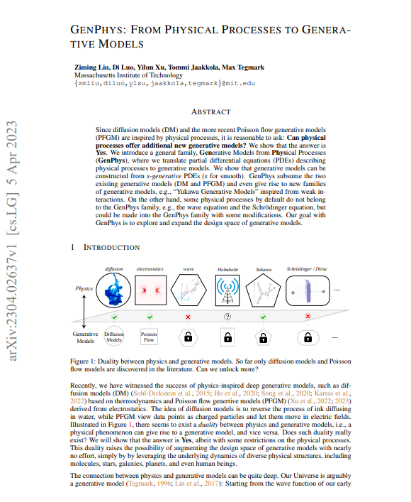 MIT提出GenPhys： 从物理过程到生成模型，将任何生成偏微分方程转换为生成模型的框架