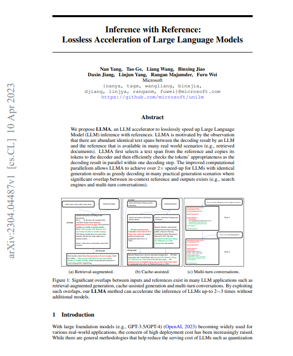微软提出LLMA:大型语言模型的无损加速,可以无损地加速带有引用的大型语言模型 (LLM) 推理