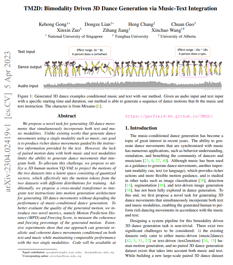 新加坡国立大学 | 通过音乐文本整合驱动的双峰三维舞蹈生成